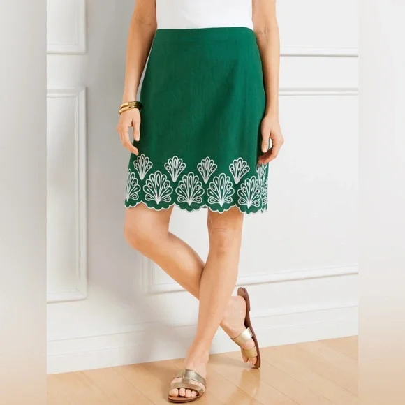 Green Skirt with White Embroidery - Picture 1 of 5